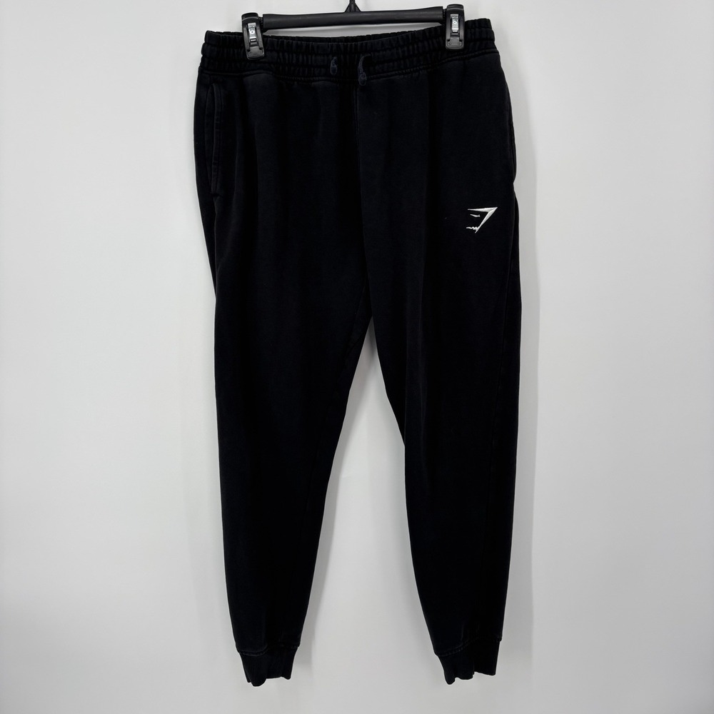 Gymshark Men's Jogger Sweatpants Fleece Lined Black Logo Size Medium Gym Workout